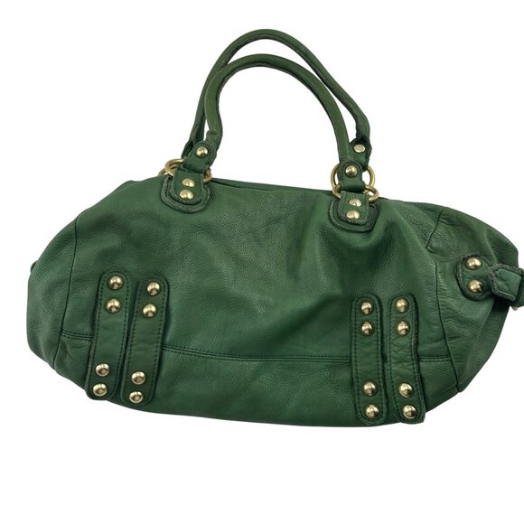 Linea Pelle Green Leather Studded Handbag Purse - Picture 1 of 5